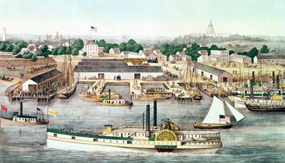Vogelperspektive des Sixth Street Wharf, Washington D.C, veröffentlicht von Charles Magnus, 1863 von American School